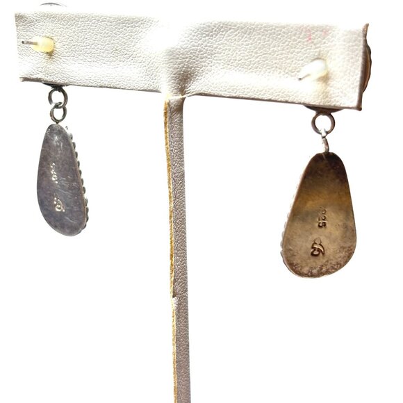 Vtg 925 Silver Mother Of Pearl Onyx Drop Earrings Sante Fe Origin Southwestern - Picture 9 of 12